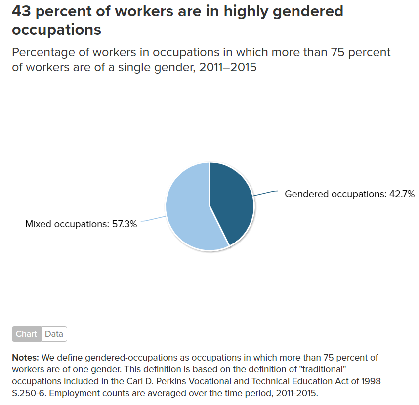 Pie chart showing gendered occupations proprotion