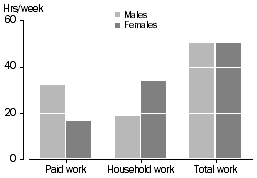 Graph comparing paid vs unpaid work for females and males.